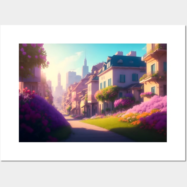 City street with beautiful flowers Wall Art by WODEXZ